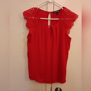 Express Women's Red Blouse with Lace Short Sleeve